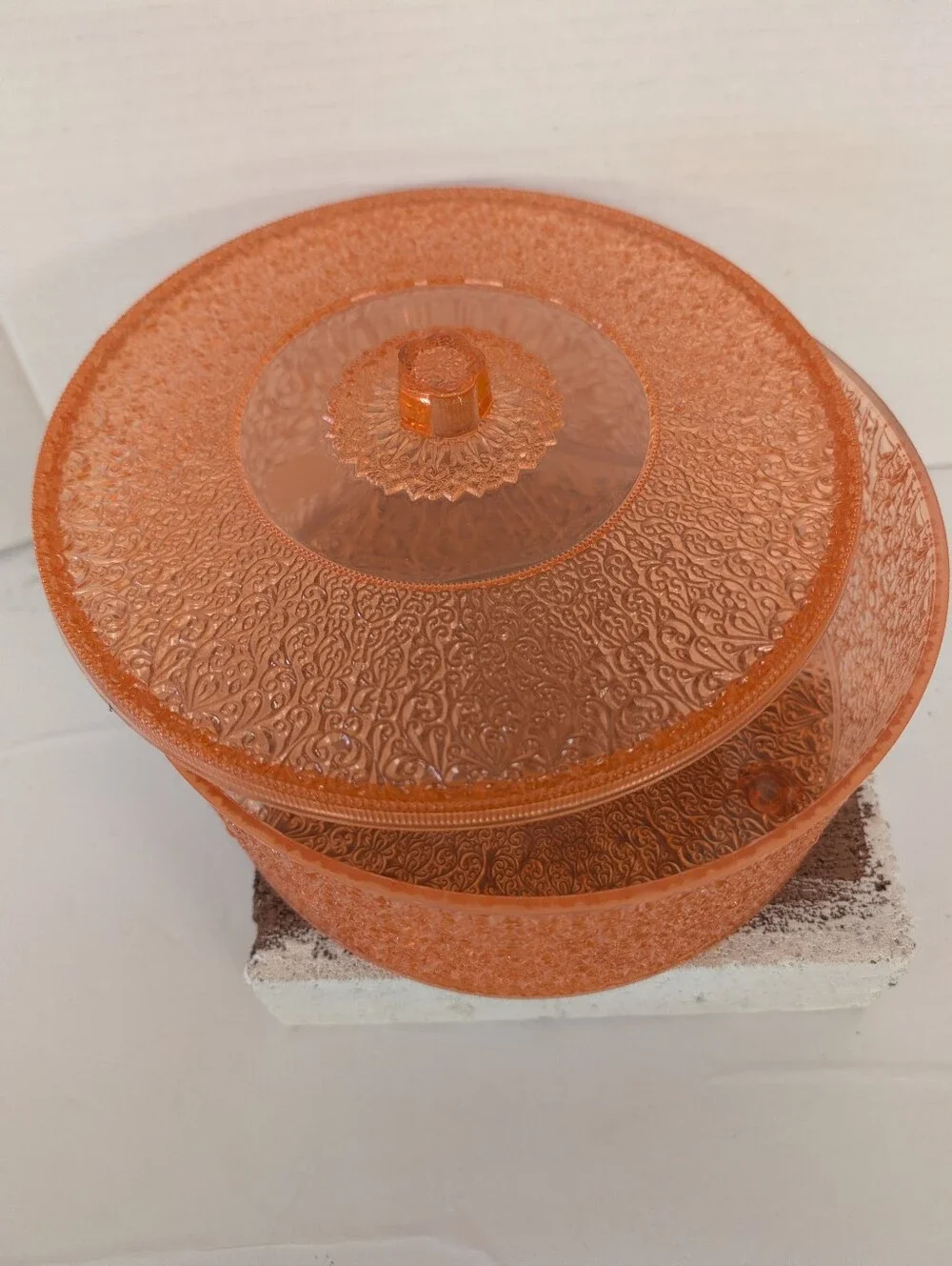 Vintage Storage Container For Curlers Plastic Orange Retro Mid-Century Modern